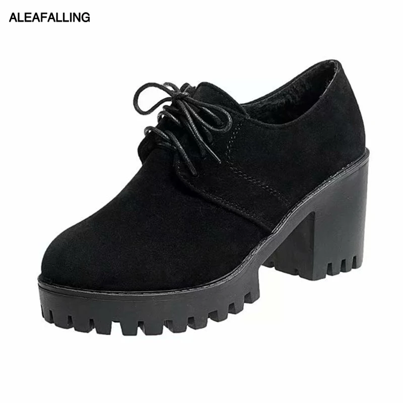 

Aleafalling Snow Boots Flock Girl's Women Boots Slip On 7.5CM Square High Heel Zapatos Mujer Girl's Warm Good Boots 35-40 WBT211