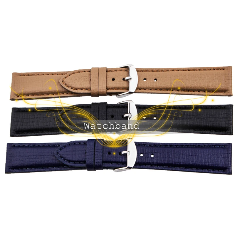 Leisure Business High Quality Durable Fashion 20 22mm Brown Blue Black Grain Style Leather Watch Band