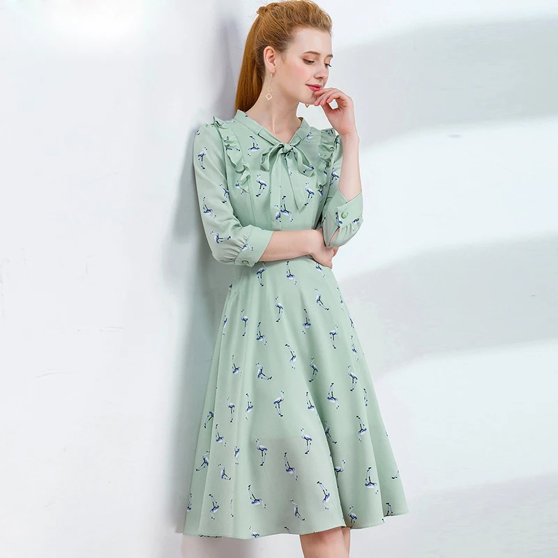 Женское шифоновое платье трапеция с принтом в виде птиц|bird print dress|summer chiffon dressesprint