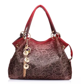 

Fashion women bag ladies pu leather tote bag hollow out ombre handbag floral print shoudler bags hot sell