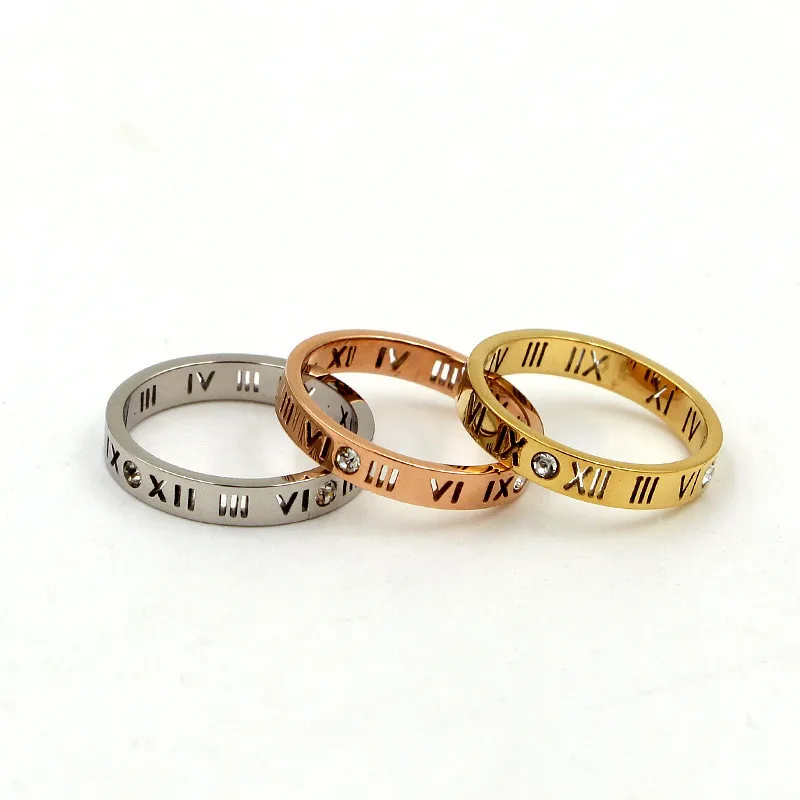 Couples Rings Women Titanium Steel Jewelry Roman Numerals CZ Crystals Rings Trendy Party Love Couple Ring