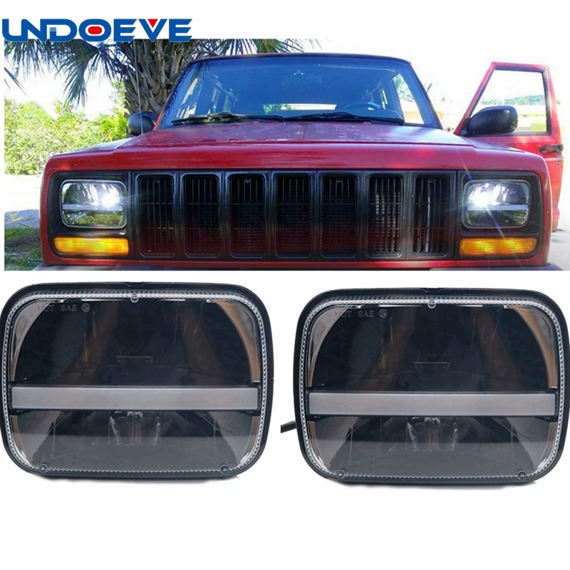 5 x 7inch Rectangular LED Headlights w/DRL Turn Signal for Jeep