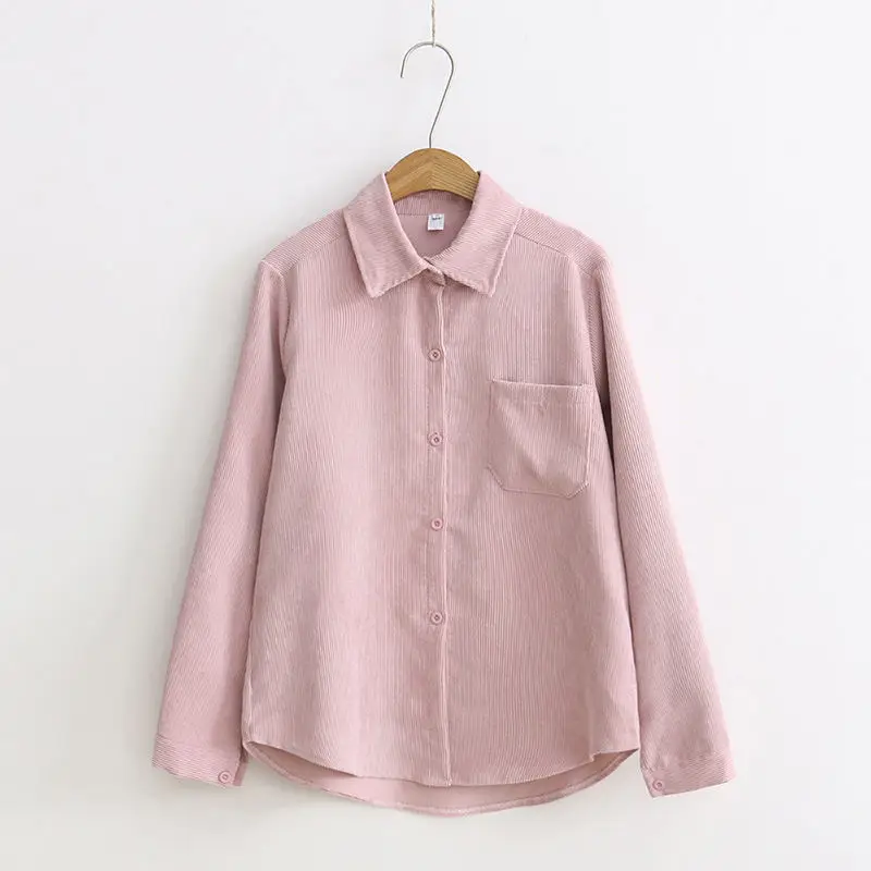 Осенняя Вельветовая рубашка Blusa Feminina, повседневная винтажная женская рубашка с длинным рукавом, топы, облегающие Блузы с отложным воротником, женские топы Q651