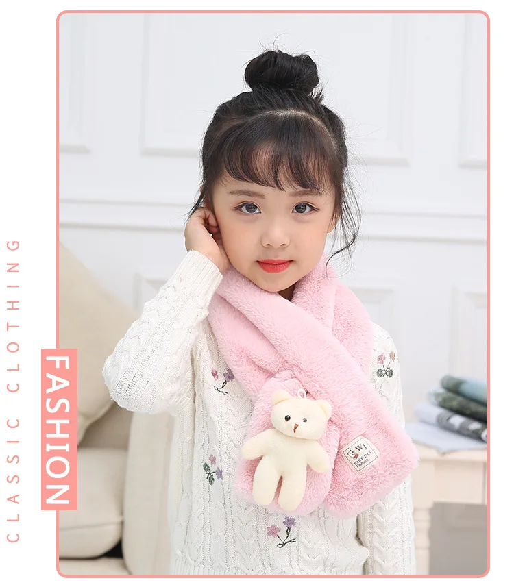  Rabbit Hair Scarf Cute Bear Doll Cross Scarf New Fashion 2018 Autumn And Winter Outdoor Wild Warm Solid Color Scarf GCG66 (6)