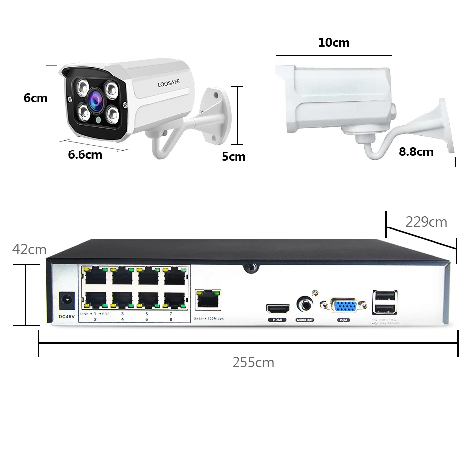 Cámara LOOSAFE 1080P POE HDMI POE NVR Kit CCTV seguridad 8CH NVR PoE P2P Kit al aire libre cámara I
