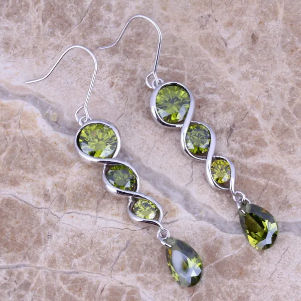 Image Noblest Green Peridot 925 Sterling Silver Overlay Drop Dangle Earrings For Women Free Shipping   Jewelry Bag S0207