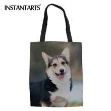 INSTANTARTS милый 3D Щенок Собака Печать Женская модная брендовая дизайнерская Повседневная сумка-шоппер Welsh Corgi Льняная сумка Холщовая Сумка для леди