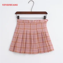 VEVEFHUANG, женская новая Милая Короткая юбка с высокой талией, короткая юбка, японская школьная плиссированная клетчатая юбка, спортивные теннисные юбки для женщин