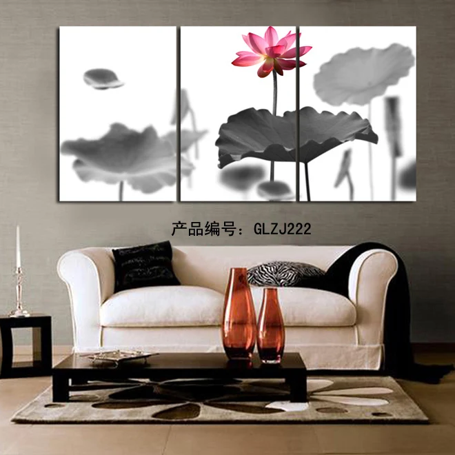 3 Панели комбинированный цветок лотоса Картина маслом современное оформление