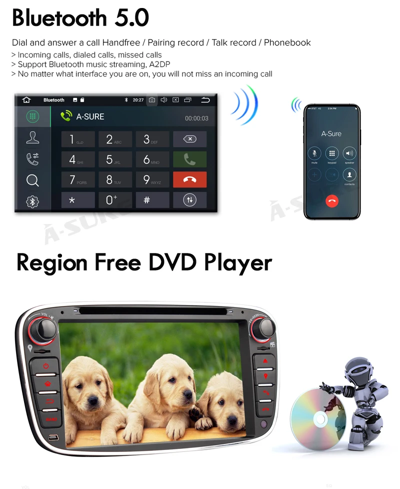 Excellent A-Sure 7 Inch Android 8.0 Radio 8 Core 4GB RAM 16GB ROM DVD GPS Navigation For FORD/Focus/S-MAX/Mondeo/C-MAX/Galaxy/Fiesta/Kuga 17