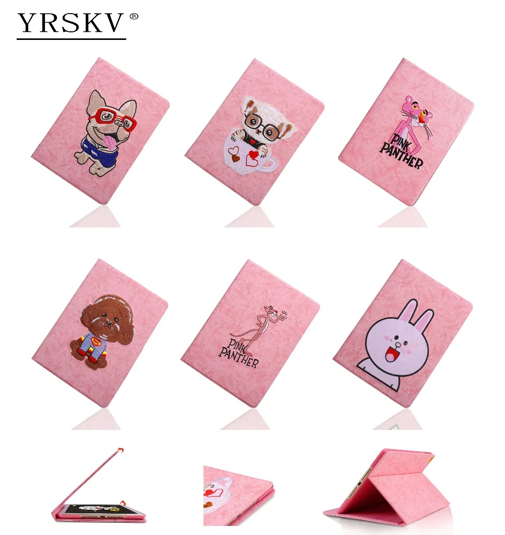 Baratos Funda para iPad 2 iPad 3 iPad 4 YRSKV 3D dibujos animados bordado PU cuero Smart Sleep Wake Tablet funda para Apple iPad 2 3 4