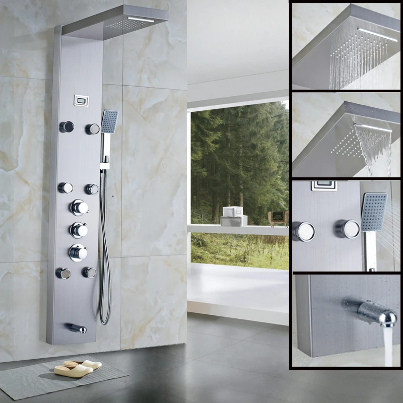 New Waterfall Rain Thermostatic Shower Column Body Massag