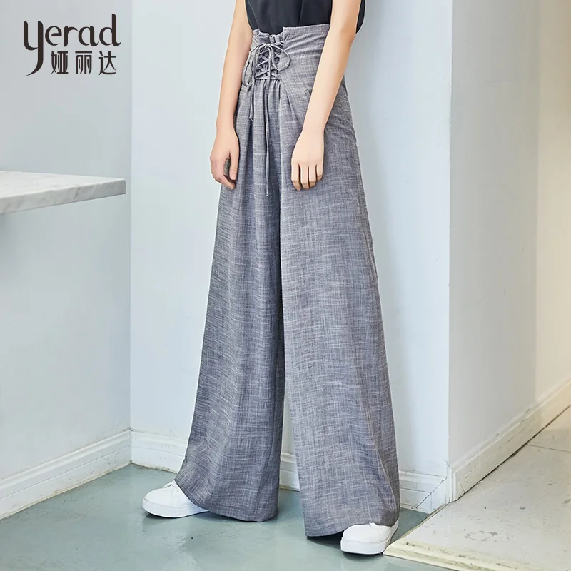

YERAD Women Sexy Loose Drawstring Wide Leg Pants Casual High Waist Lace Up Trousers Extra Long Palazzo