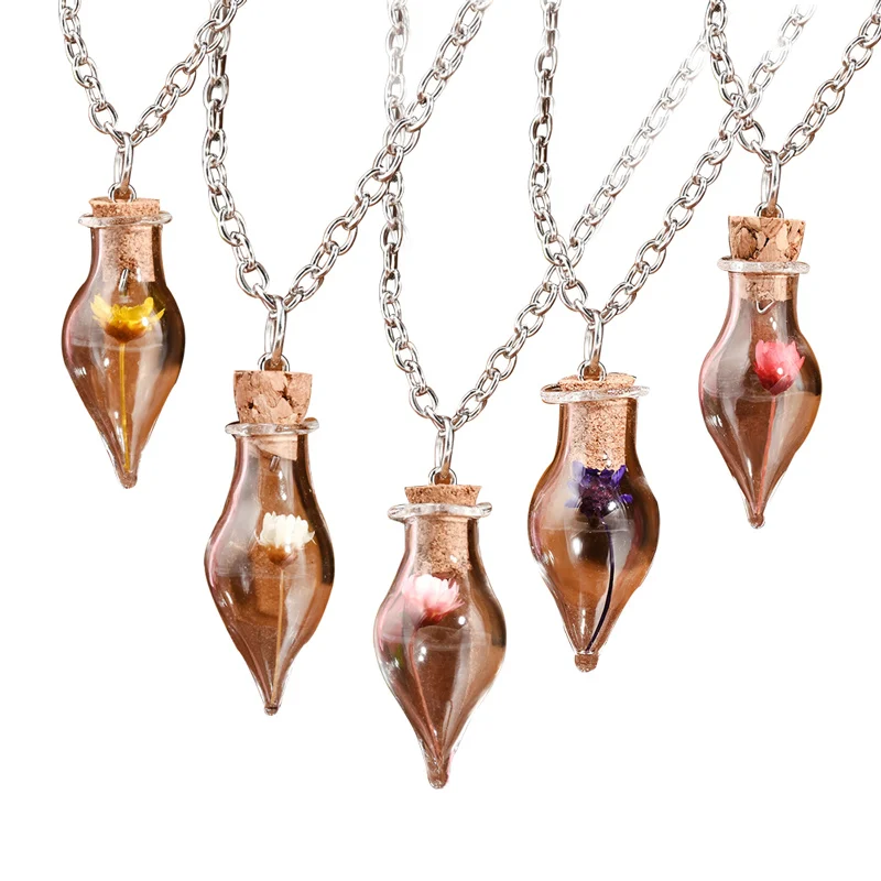 

1Pcs Dry Flower Inside Lucky Glass Bottle Wishing Pendant Necklace Walls Decorations For Home