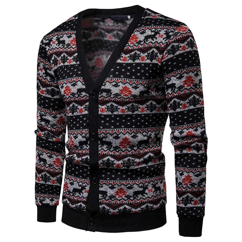 

Men's Cardigan Christmas Moose Fashion Dynamic Patchwork Color Men's Sweater Dress 2019 New Arrival Knitted Clothes