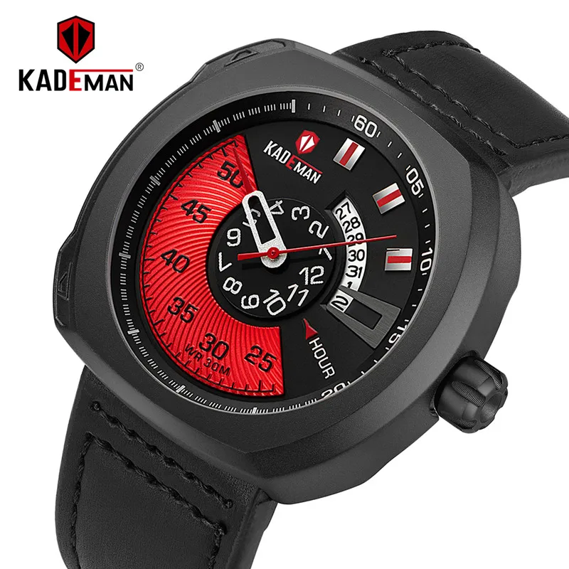 

KADEMAN Luxury Top Brand Men's Quartz Watch Elegant Business Style Wristwatches Leather Strap Waterproof Relogio Masculino 407G