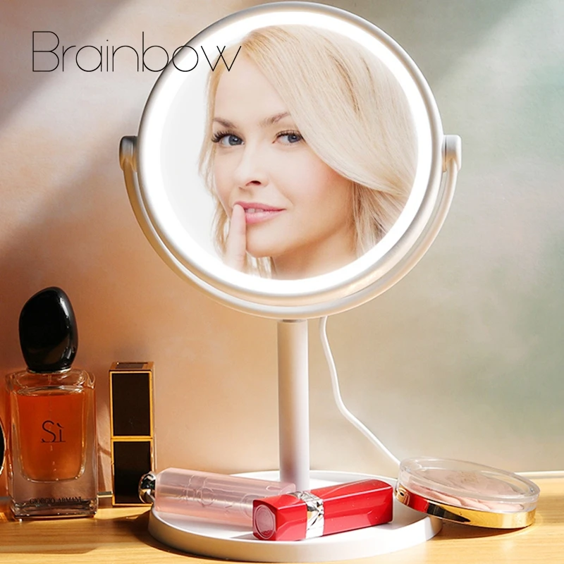 Brainbow 1 шт. макияж светодиодный зеркало белый поворот косметическое зеркало с сенсорным диммером переключатель USB и батарея работает стенд настольное зеркало