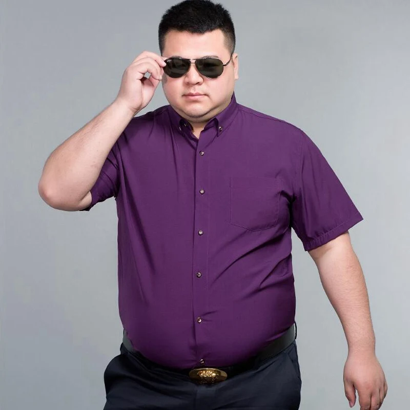 MFERLIER الرجال كبيرة حجم كبير الأرجواني قمصان قصيرة الأكمام 8XL 10XL فستان صيفي قمصان الزفاف 9XL 12XL الرسمي المرحلة قميص 66 68 70