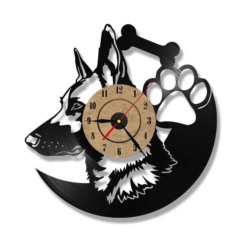 Полые Ротвейлер Собака 3D светодиодный светильник настенные часы современный дизайн Виниловая пластинка часы Amimal силуэт декор комнаты Подвесные часы - Цвет: B (No LED)