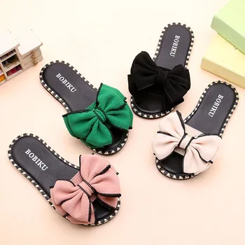 

Breathable Wear-resistant Non-slip Bow-knot Children's Girls Slippers Color Sweet Flat Slipper BM88