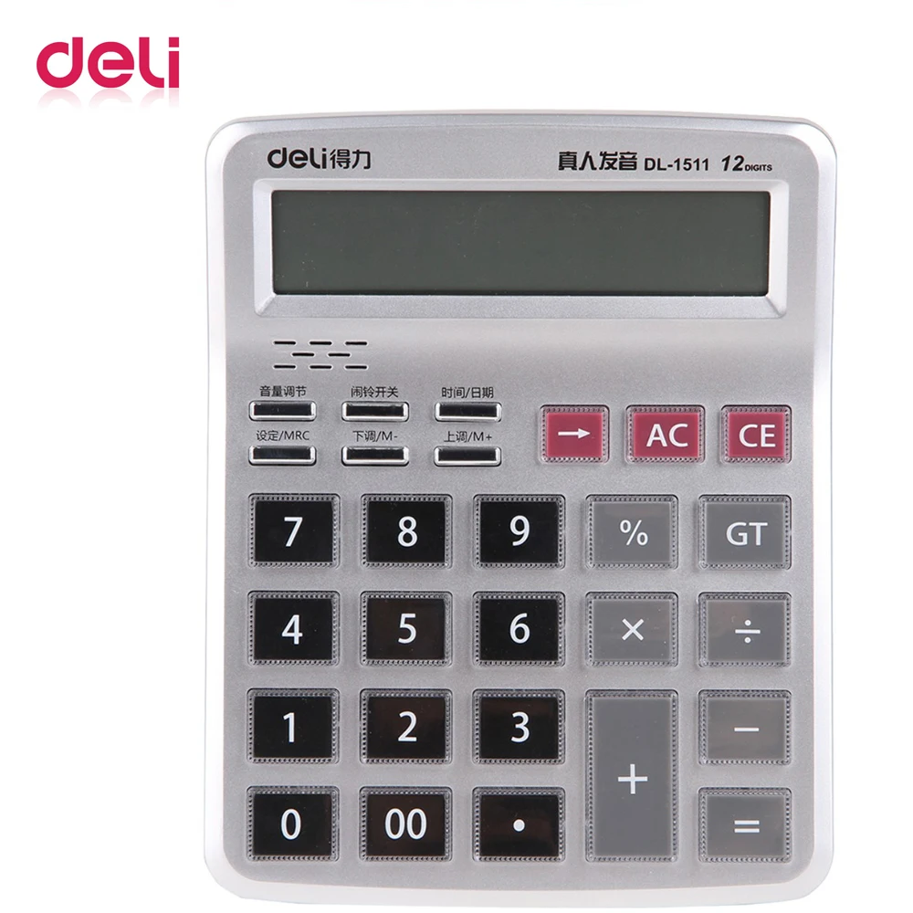 

Deli 1 Pc 12-Digit Battery AAA Dual Power Large Display real talking Office financial Desktop Calculator Hot Selling