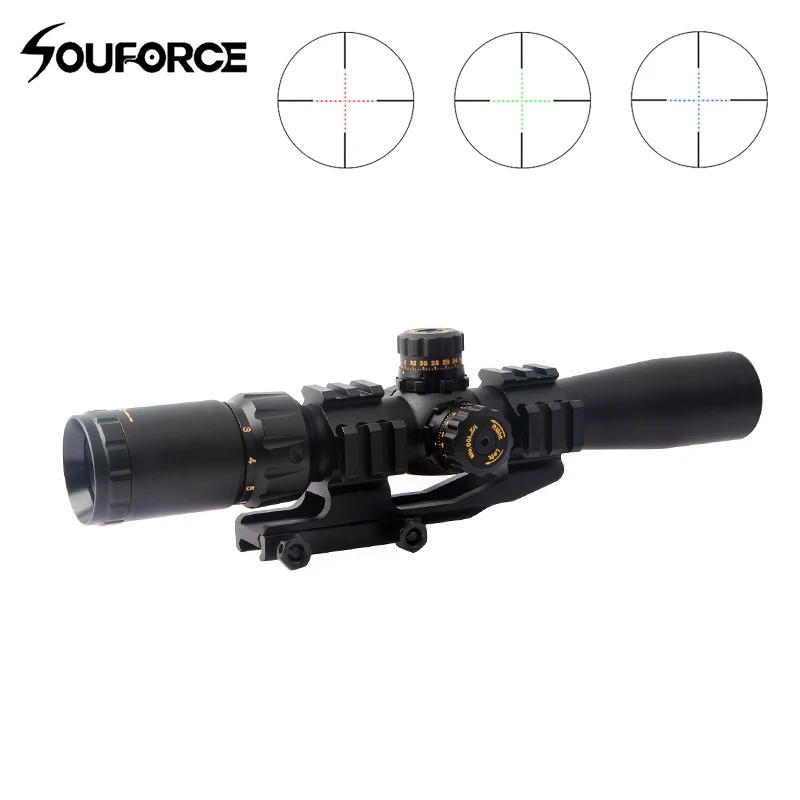 

2-7X32BE Optical Rifle Precision Sight Matching Red Green Blue Triple Lighting with Self-locking and Ring for Outdoor Hunting