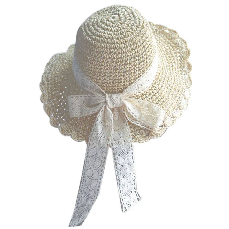 Милая летняя пляжная шляпа соломенная шляпа уличная кружевная соломенная Кепка Панама дышащая соломенная шляпа для женщин край листьев лотоса - Цвет: Beige