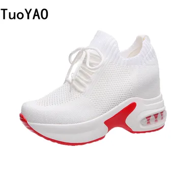 

Fashion Spring Breathable Mesh Sneakers Hidden Increasing Shoes Women Wedge Casual Shoes Slip on High Heels 9 Cm Platform Shoes