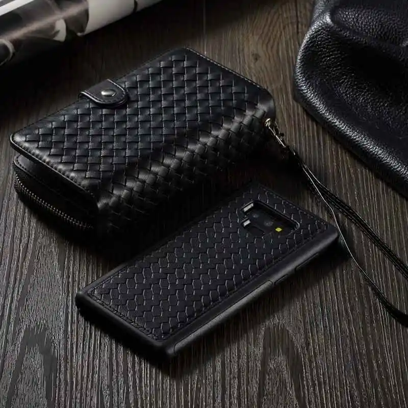 

Note9 Braid Leather Zipper Wallet Case For Samsung Galaxy Note 9 Cover Lanyards Detachable Flip Bag Case For Samsung Note 8