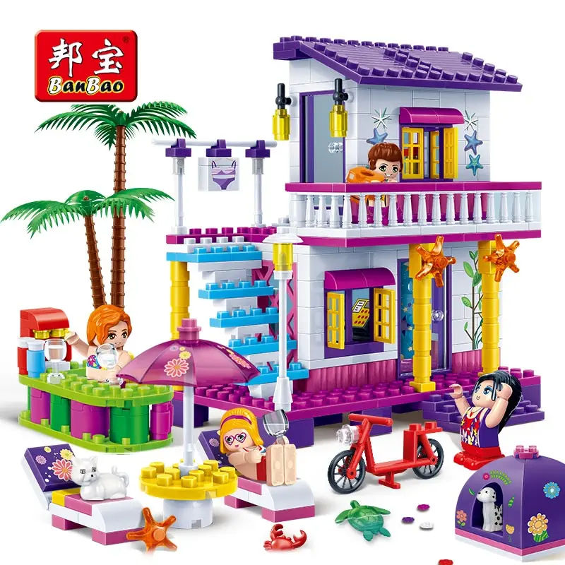 

BanBao Girls Building Block Villa House Seaside Beach Holiday Bricks Educational Model Toy Children Kids Friend Gift 6138