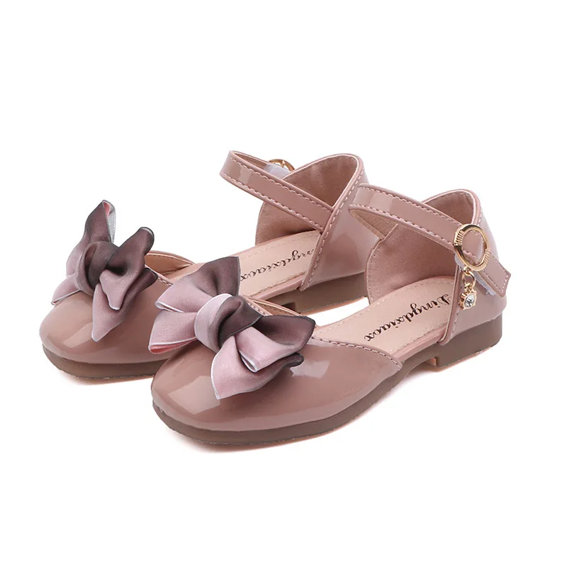 

AFDSWG leather girls shoes bow child moccasins pink flower girl shoes beige child moccasins girls shoes for party and wedding