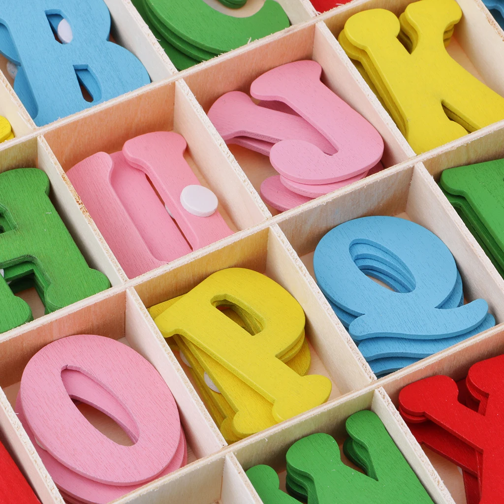 112pcs Colorful Adhesive Wooden Alphabet Letters with Tray Kids Educational Toys Early Learning Toys Games