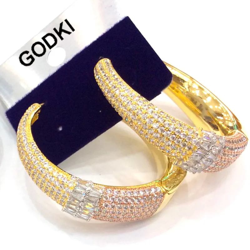 

GODKI Luxury Bamboo Knot Cubic Zircon Statement Big Hoop Earrings For Women Wedding DUBAI Bridal Round Circle Hoop Earrings 2018