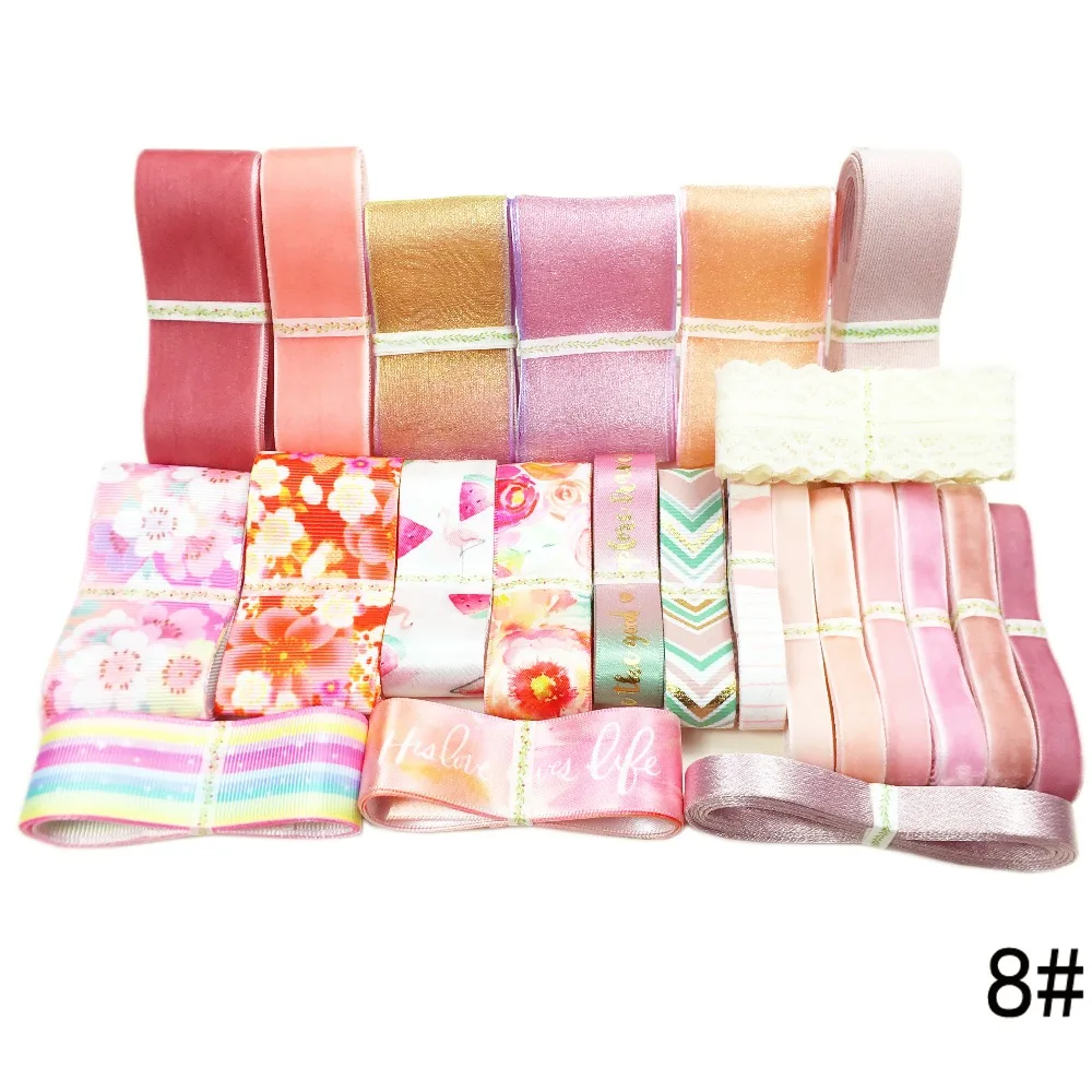 

NEW Colorful Mix Ribbon set Lace Printed Grosgrain Satin DIY Hairbows Gift Wrapping Tropical flamingo Wedding HandmadeAccessory