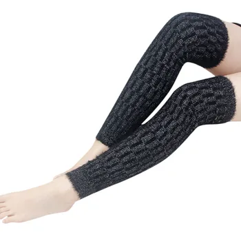 

2019 Casual Womens Ladies Winter Leg Warmers Cable Knit Knitted Silver Wire Stockings Legging Chaussette Femme Calcetines Mujer