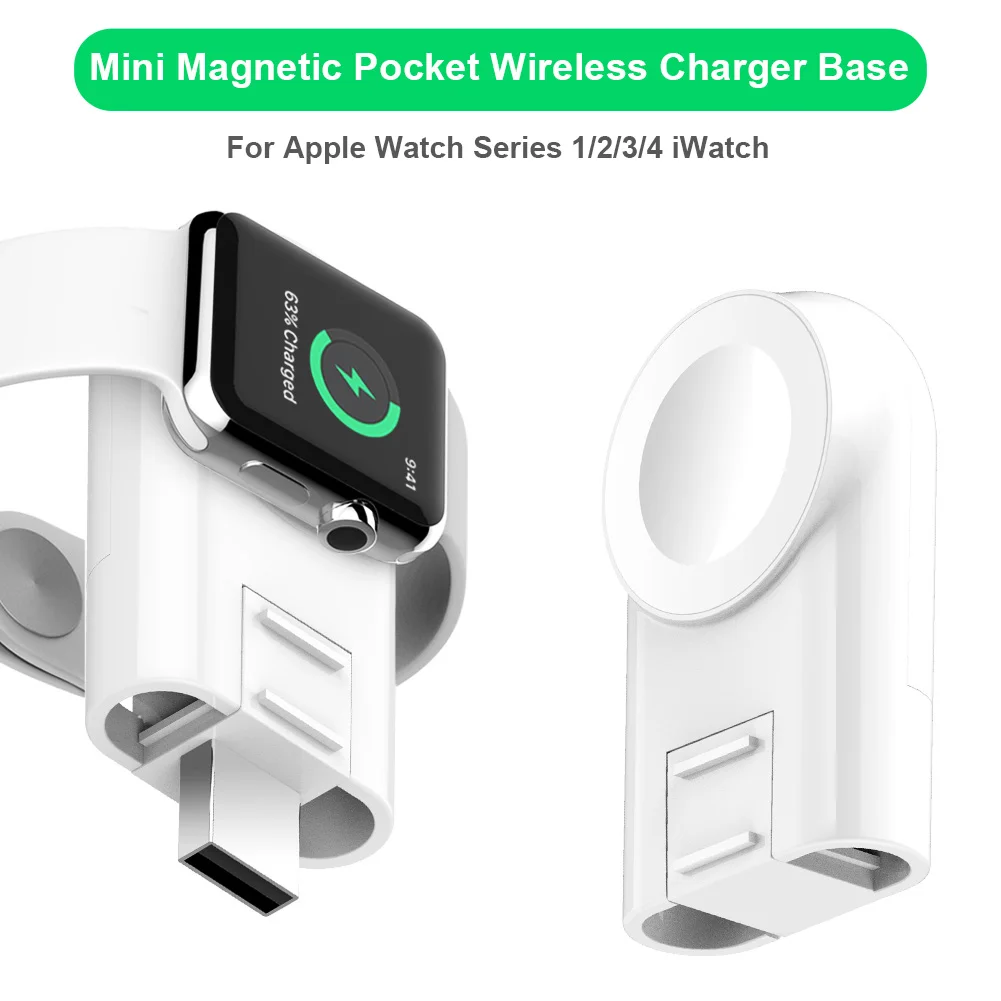 

QI Portable 2W Wireless fast Charger mini for Apple Watch Charger 4/3/2/1 magnetic USB Charger Pocket Charging Dock station base