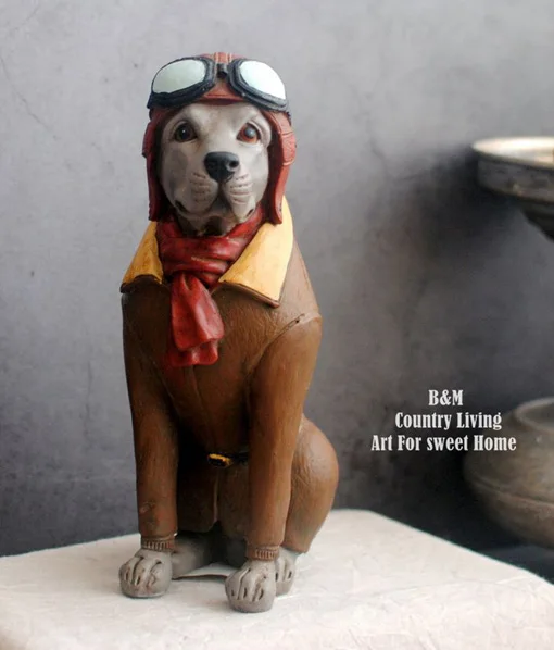 

TOP ROCK PUNK COOL ART-2019 home bar shop Christmas antique Retro decoration art # World War II dog aviator airman animal statue