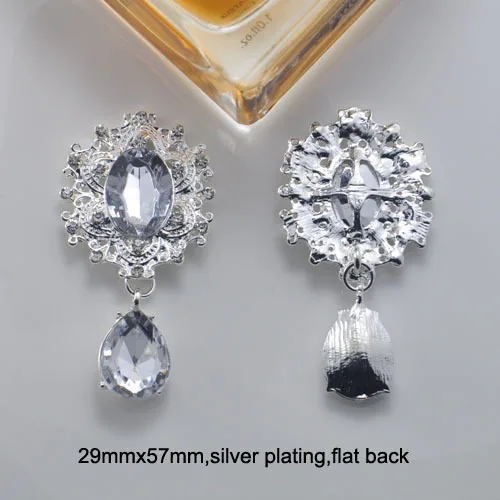 

(M0843) 29mmx57mm rhinestone metal embellishment,silver or light gold plating ,flat back