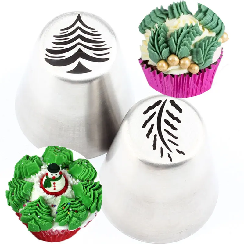 

2Pcs Christmas Tree Icing Piping Tips Russian Pastry Nozzles Cake Cupcake Cookie Decoration Pastry Baking Confectionery Tools