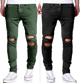 

Men Ripped Destroyed Casual Long Pants Autumn Spring Fashion Street Wear Hip Hop Casual Trousers Trousers Slim Fit Pants