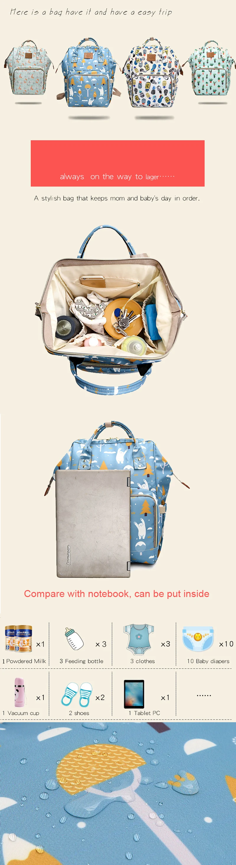 Baby Diaper Bag Mummy Travel Backpack Brand Large Capacity Maternity Nappy Bags Print Wetbag Nursing Bag For Baby Care (25)