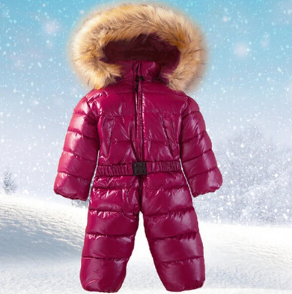 New arrival designer style winter baby snowsuit newborn warm duck down jumpsuit real fur hood