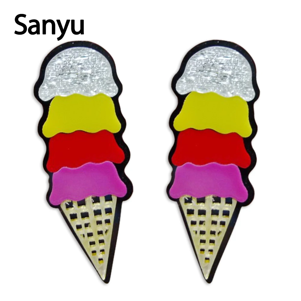 

Simple New Design Cute Ice Cream Shape Colorful Acrylic Earring Studs Cartoon Three Layers Desert Stud Earrings for Women Girl