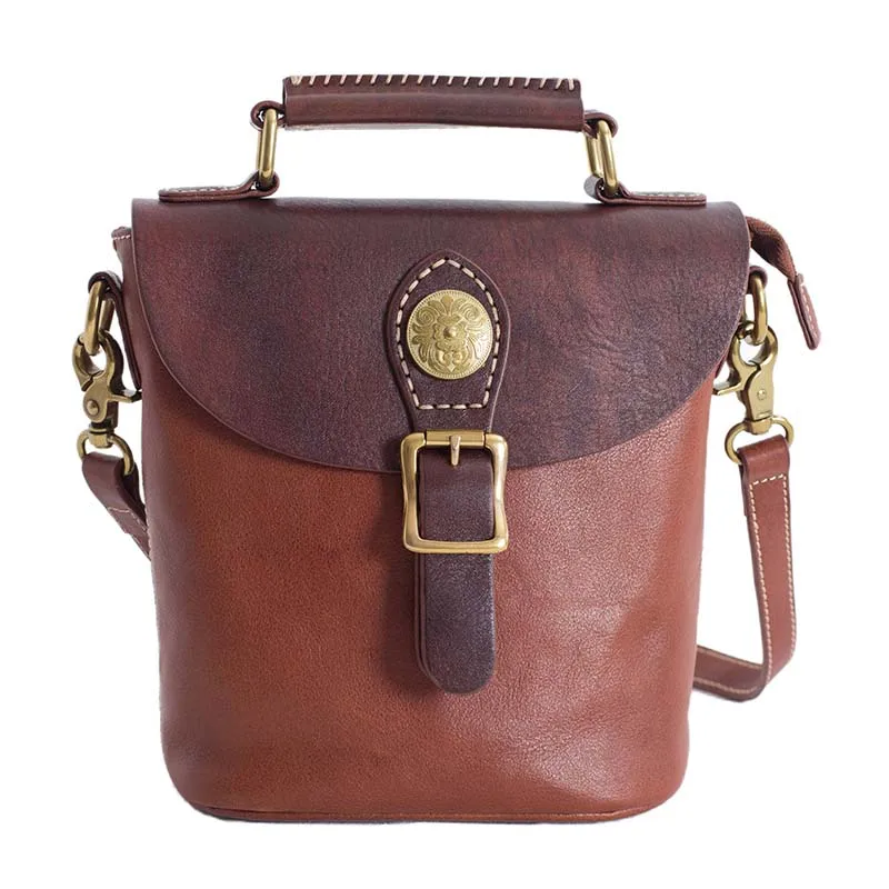 2018 new leather retro simple commuter handbag leather shoulder bag original handmade Messenger bag female