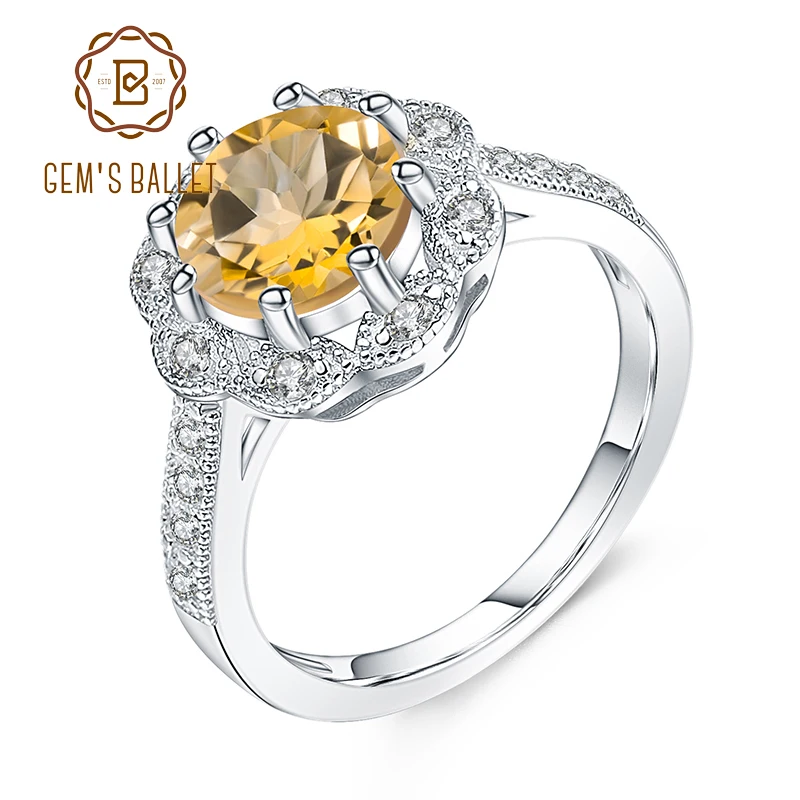 

GEM'S BALLET 925 Sterling Silver Gemstone Vintage Rings 2.01Ct Natural Citrine Engagement Wedding Ring Fine Jewelry For Women
