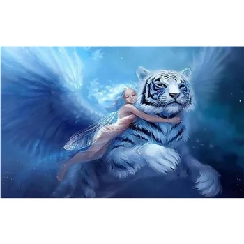 

2016 Girls and tiger 40x30 cross stitch diy full diamond drawing square supplies embroidered paste Mosaic home decoration W316