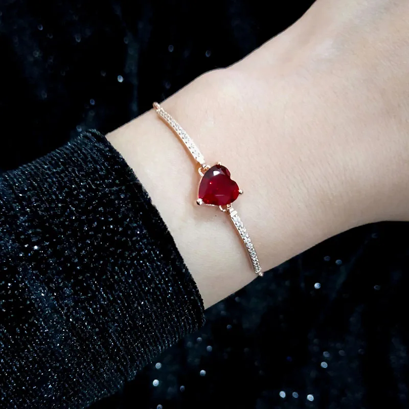 

SINLEERY Charm Women Red Crystal Heart Adjustable Link Chain Bracelet Gold/Silver Color Wedding Jewelry SL029 SSC