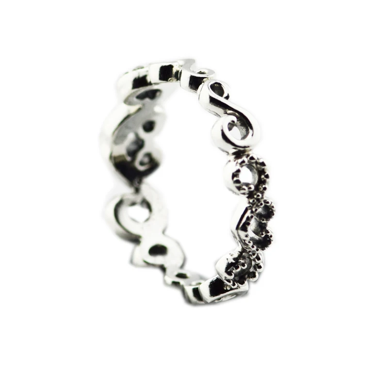 

Authentic 925 Sterling Silver Heart Swirls Ring With Clear CZ for Women DIY Fine Jewelry SR156