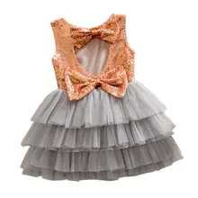 Baby Girls Dress Summer Layered Tutu Dressed Kids Sleeveless Back Hole Bows Sequined Dresses Children Clothing