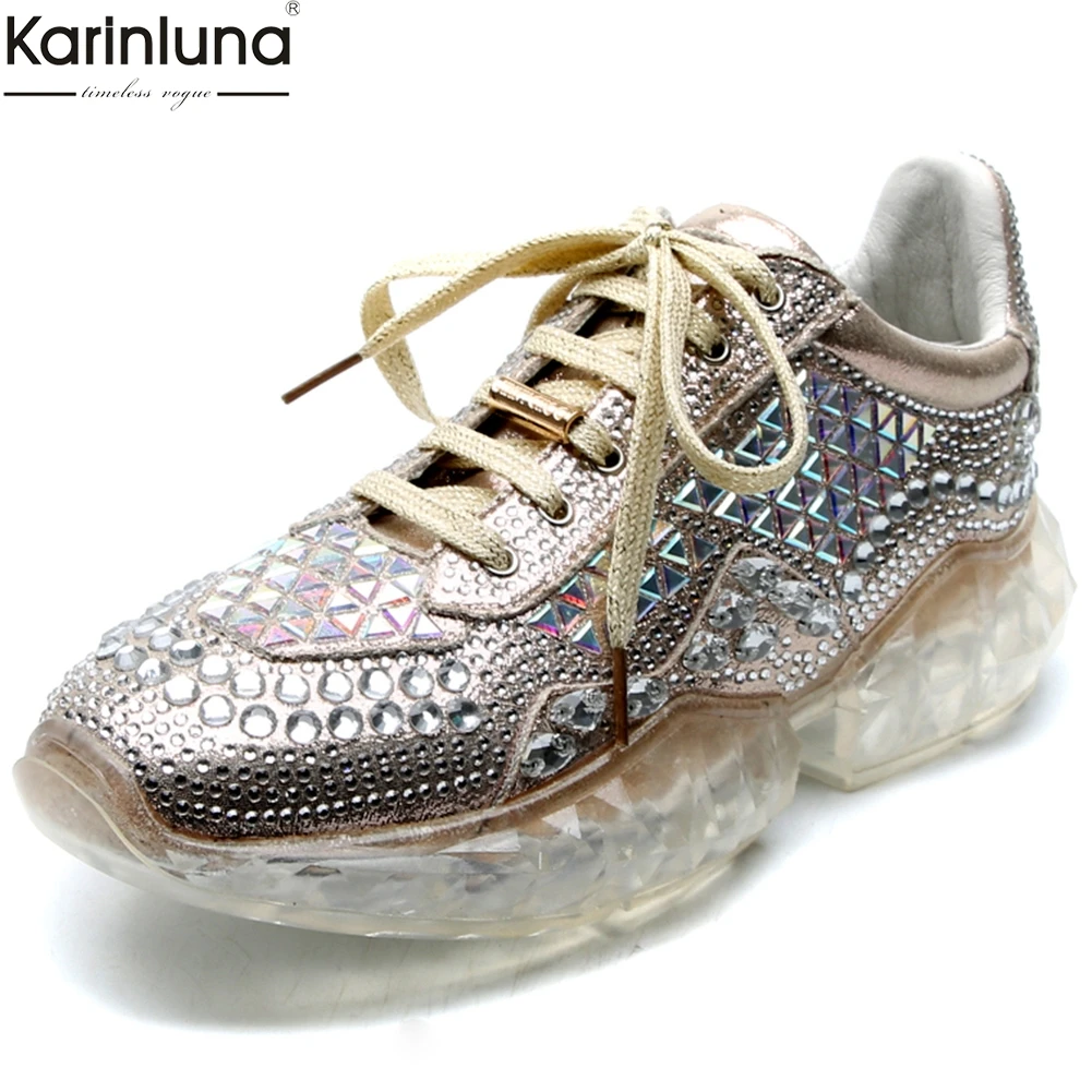 

Fashion comfortable High Quality Hot INS Sneakers Woman Shoes Lace Up crystals Shoes Woman chunky Sneakers women flats